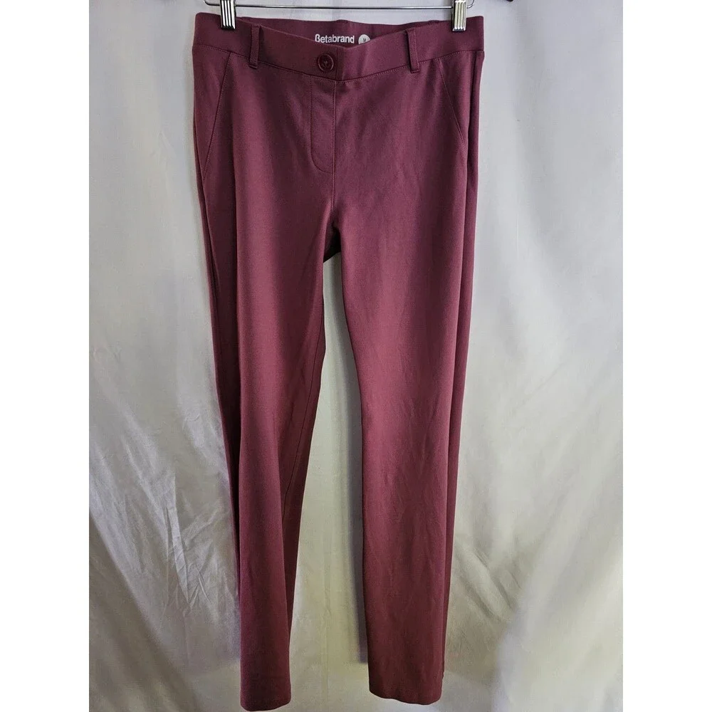Betabrand Women’s Dress Pant Yoga Pants Burgundy M Petite Stretch Work Career